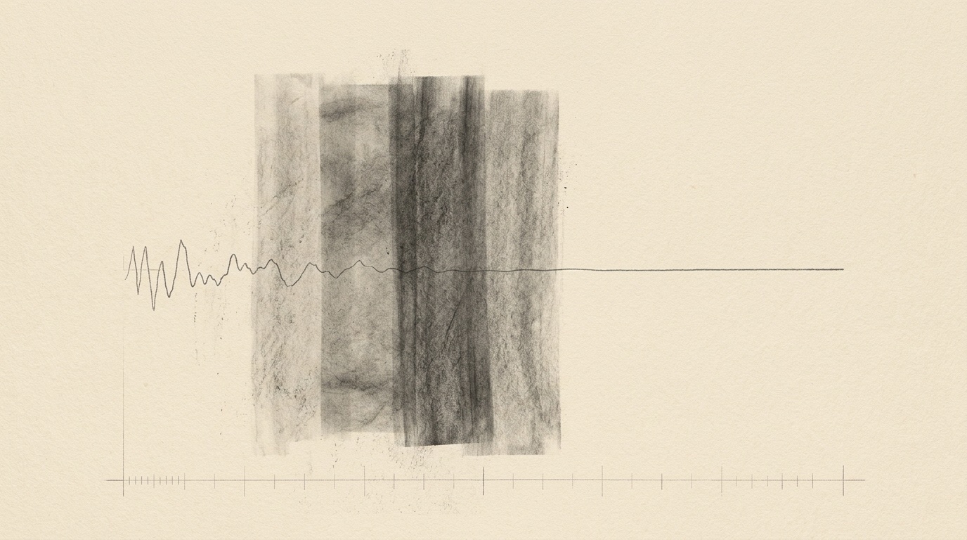Overlapping charcoal bands on ecru paper
