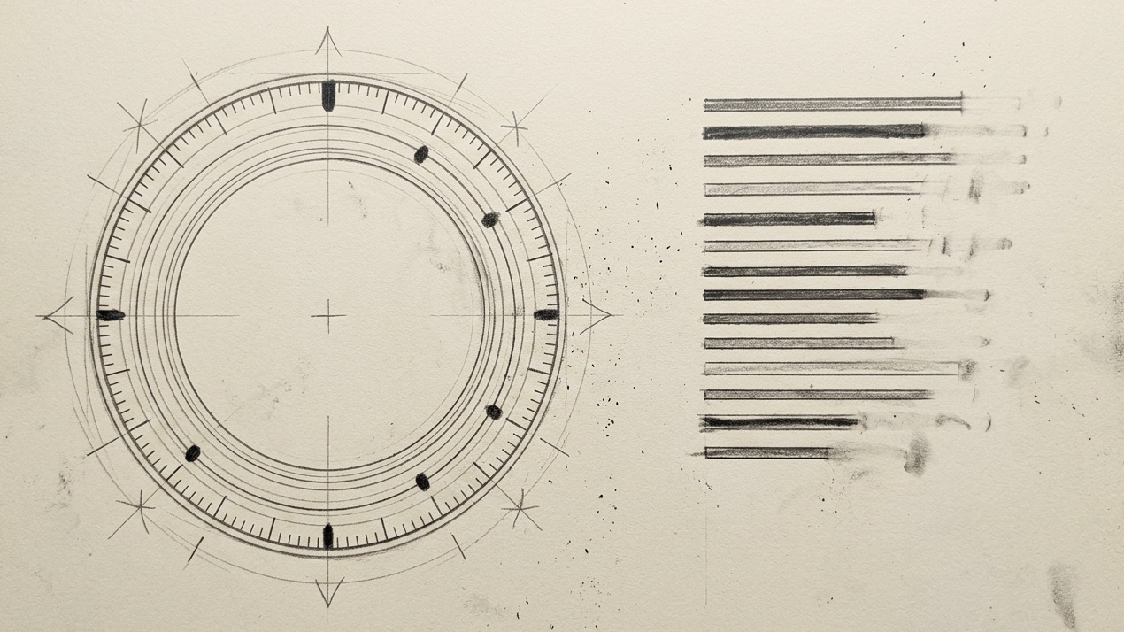 A charcoal 24-hour dial on ecru paper