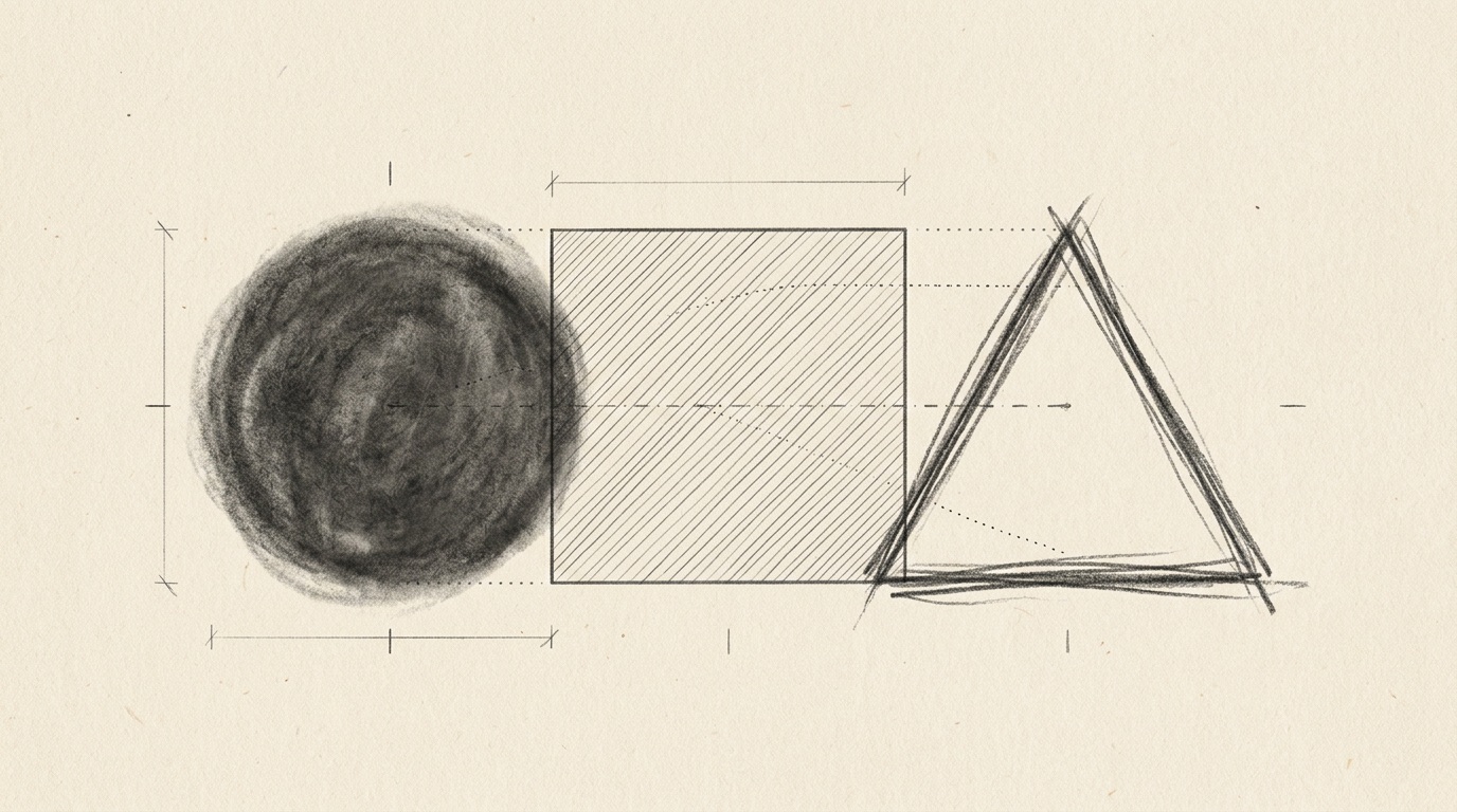 Three charcoal forms on ecru paper